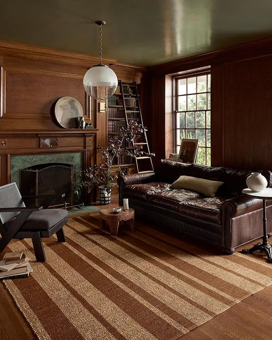 Loloi Leanne Ford Weatherstaff Collection WTS-04 Cinnamon/Natural 2'-3" x 3'-9" Accent Rug Jute, Striped, Neutral, Entryway, Mudroom, Bathroom, and Kitchen
