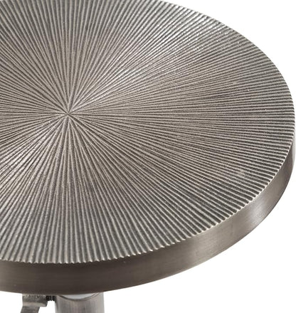 Kate and Laurel Engles Traditional Adjustable-Height Pedestal Drink Table; 10 x 10 x 30; Antique Silver; Vintage Round Indoor Metal Plant Stand with Embossed Sunburst Pattern