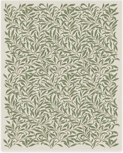 RUGGABLE x Morris & Co Washable Area Rug– Pure Willow Boughs Green 8x10, Stain-Resistant, Non-Slip – Large Machine Washable Rugs for Living Room, Bedroom, Hallway, Entryway & Office–with Standard Pad