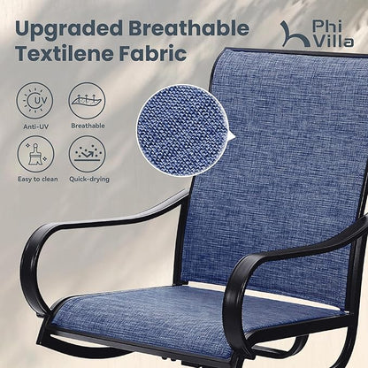 PHI VILLA Patio Swivel Dining Chairs Set of 6, All Weather Outdoor Chair with Textilene Mesh Fabric & Black Metal Frame for Outdoor Lawn Garden Poolside (Blue)