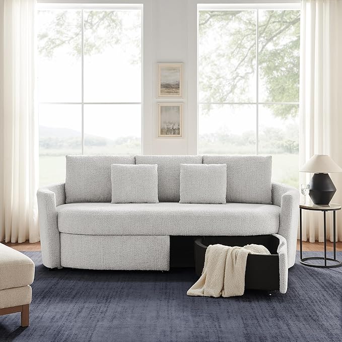 Studio Living® Beckett 92" Storage Sofa, Modern Farmhouse, Pocket Coil Comfort, Easy Assembly, Chenille Fabric, Ivory