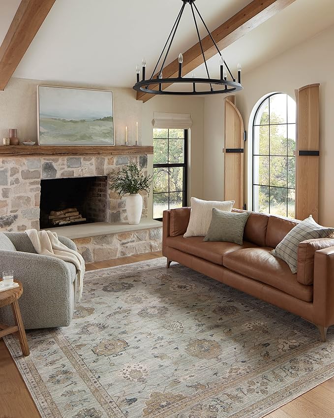 Loloi Magnolia Home by Joanna Gaines Millie Collection MIE-02 Sky/Gold 11'-6" x 15'-7", .25" Pile Height, Area Rug
