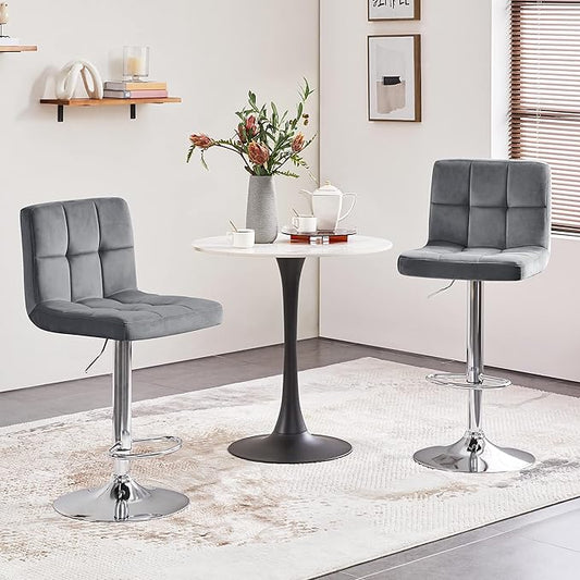 Yaheetech Bar Stools Set of 2, Adjustable Velvet Fabric Swivel Barstools, Modern Counter Stools with Back and Footrest, Counter Height Barstools for Bar, Kitchen, Dining Room, Dark Gray
