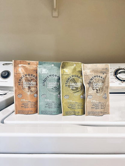 Grab Green Stoneworks Laundry Detergent Pods Sample Kit, 10 Count, Birch Branch, Fragrance Free Rain, Oak Tree, Olive Leaf, Rose Petal Scents, Plant a Tree