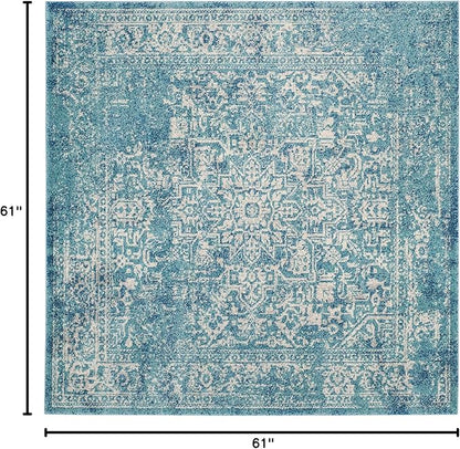 SAFAVIEH Evoke Collection Area Rug - 5'3" Square, Blue & Ivory, Distressed Design, Non-Shedding & Easy to Clean, Ideal for Living Room, Bedroom, Dining Space (EVK256C)