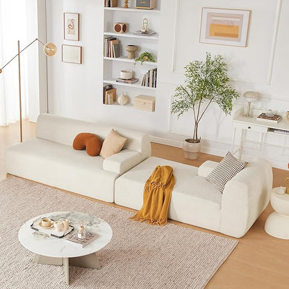 106" Modular Sectional Sofa, Boneless Couch Sponge Sectional Sofa for Living Room, High Density Sponges Cloud Couch,Modular L-Shape with Chaise, Beige