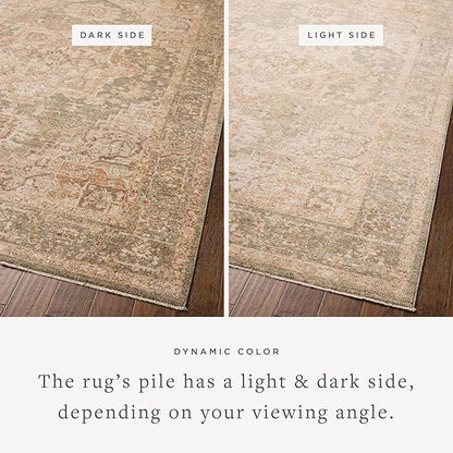 Loloi Chris Loves Julia Palma Collection PLM-08 Olive/Spice 5'-3" x 7'-6" Fringe Area Rug Vintage Style Boho Living Room Bedroom Carpet