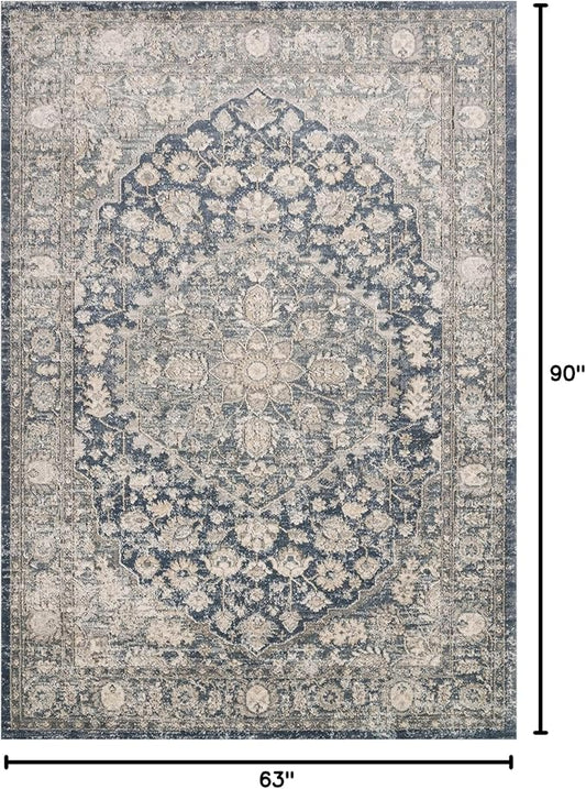 Loloi Teagan Collection TEA-01 Denim/Mist 5'-3" x 7'-6" Area Rug, Large, Soft Neutral Rug, High-Traffic for Living Room, Bedroom, Home Office, Dining Area