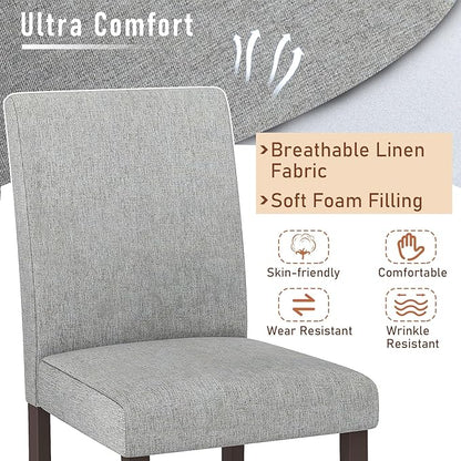 COSTWAY Counter Height Bar Stools Set of 4, 24'' Upholstered Mid Century Modern Island Chairs with Rubber Wood Legs, Wooden Barstools for Kitchen, Dining Room, Bar, Restaurant (Light Grey)
