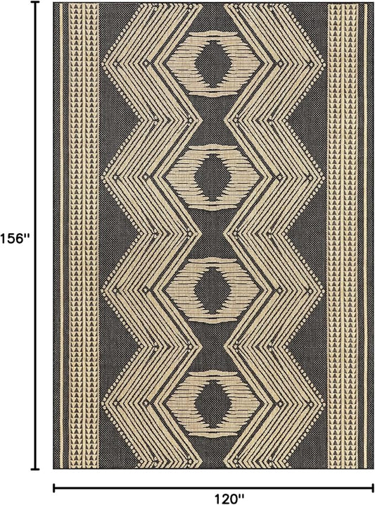 nuLOOM 10' x 13' Outdoor Tribal Geometric Area Rug, Stain Resistant, Weather Resistant, High Traffic, Patio, Balcony, Outside, Ranya Dark Grey