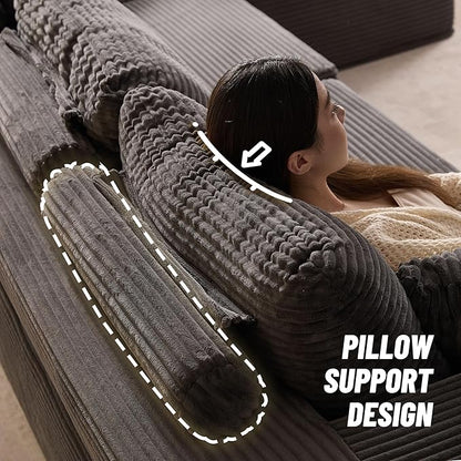 138" Boneless Couch with Deep Seat, Modular Sectional Sofa, Cloud Sectional Couch for Living Room, No Assembly Required, Corduroy, U-Shape 4 Seater Right, Gray