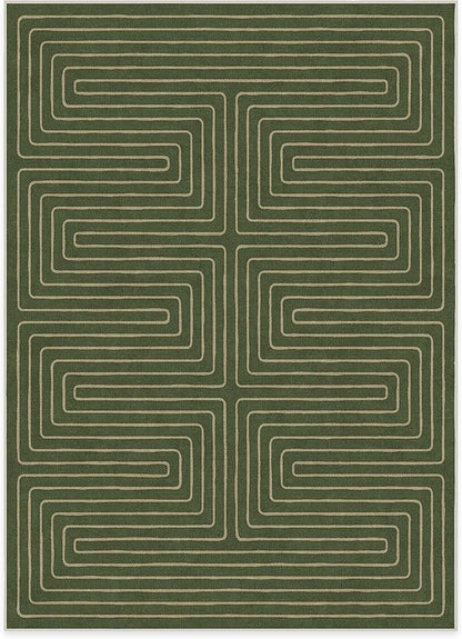 RUGGABLE x Jonathan Adler Machine Washable Modern Area Rug – Labyrinth Fern Green 5x7, Stain-Resistant, Non-Slip – Medium Rugs for Living Room, Bedroom, Hallway, Entryway & Office–with Cushioned Pad