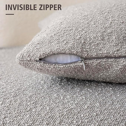 Foindtower Set of 2, Decorative Textured Boucle Throw Pillow Covers Accent Solid Pillow Cases Soft Cozy Couch Cushion Case for Chair Sofa Bedroom Living Room Home Decor 26 x 26 Inch Neutral Grey