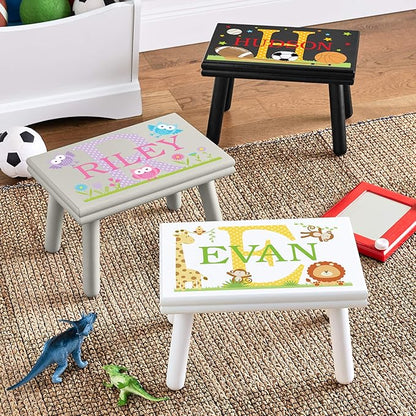 Let’s Make Memories Personalized My Own Name Step Stool - Children’s Step Stool - Sturdy Wood – Non-Toxic Paint, Sealer - Owl Design - Gray - 14’Wx9.25”Lx8.75”H - Ages 3+