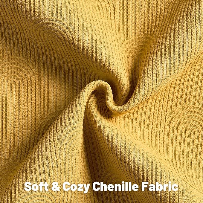 FUTEI Mustard Yellow Chenille Decorative Throw Pillow Covers 18x18 Inch Set of 2,Soft Cozy Striped Geometric Patterns Cushion Cases,Modern Home Decor for Couch Bed Living Room
