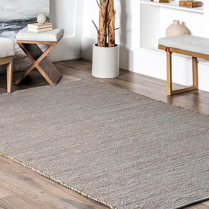 nuLOOM 2'6" x 6' Elfriede Jute & Cotton Hand Woven Area Rug, Elfriede Grey, Solid Rustic Farmhouse Style, Weaved Design, Natural Fiber, for Bedroom, Living Room, Dining Room, Hallway, Office, Entryway
