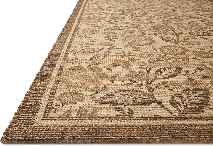 Loloi Chris Loves Julia Rue Collection RUE-03 Bark/Mocha 7'-6" x 9'-6" Area Rug Jute Neutral Floral Living Room Bedroom Rug