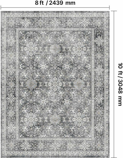 VEVOR 8 x 10 ft Area Rug Large Washable Rug Non-Slip and Tear-Resistant Soft Carpet Pet & Child Friendly Vintage Area Rugs Indoor Mat for Bedroom Living Room Kids Room Entryway Office Gray