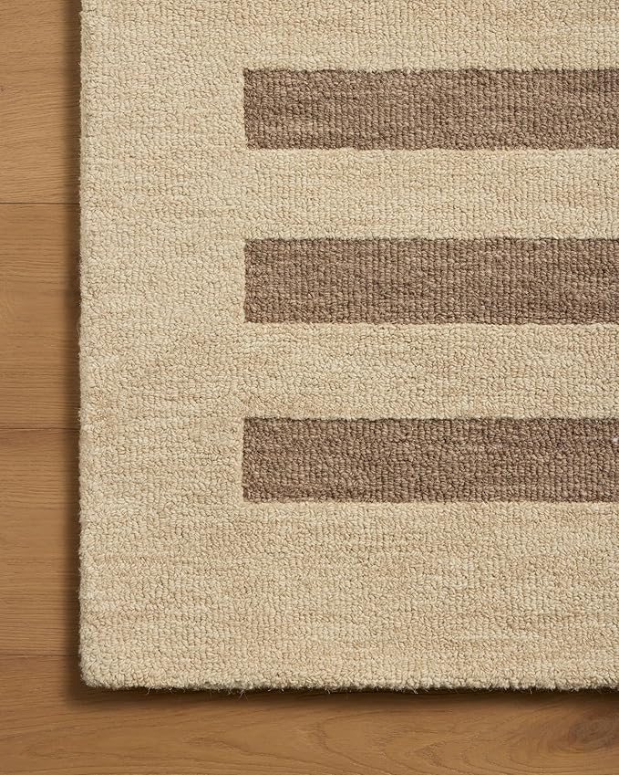 Loloi Leanne Ford Craven Collection CVN-05 Oatmeal/Bark 8'-6" x 11'-6" Area Rug Striped, Patterned, Neutral, Living Room, Bedroom, Dining Room