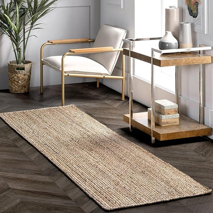 nuLOOM 2x6 Rigo Jute Hand Woven Area Rug, Natural, Solid Farmhouse Design, Natural Fiber, For Bedroom, Living Room, Dining Room, Hallway, Office, Kitchen, Entryway