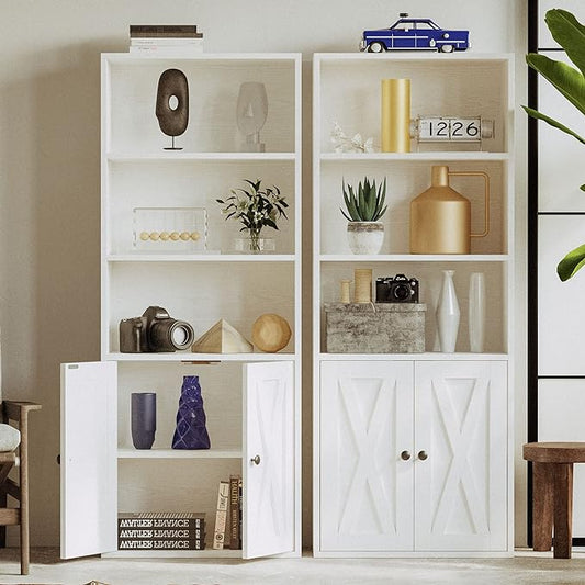 IRONCK Industrial Bookshelves and Bookcases with Doors 11.8 in Depth Floor Standing 5 Shelf Display Storage Shelves Bookcase Home Decor Furniture for Home, Office, Living Room, Bedroom