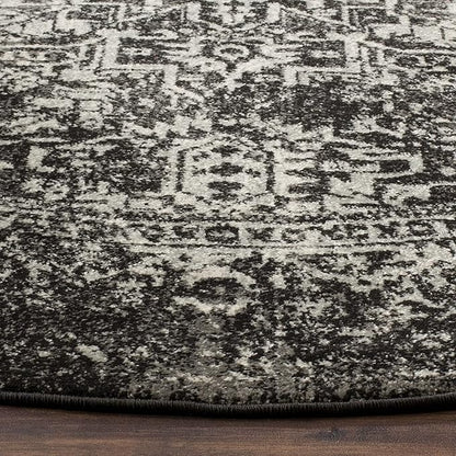 SAFAVIEH Evoke Collection Area Rug - 6'7" Round, Black & Grey, Distressed Design, Non-Shedding & Easy to Clean, Ideal for Living Room, Bedroom, Dining Space (EVK256R)