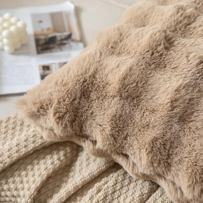 Pack of 2 Thick Plush Throw Pillow Covers Fluffy Wave Faux Fur Decorative Cushion Covers Soft Wool Pillowcase for Sofa Couch Livingroom 16x16 Inch Camel