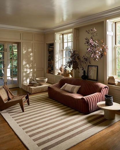 Loloi Leanne Ford Craven Collection CVN-05 Oatmeal/Bark 5'-0" x 7'-6" Area Rug Striped, Patterned, Neutral, Living Room, Bedroom, Dining Room