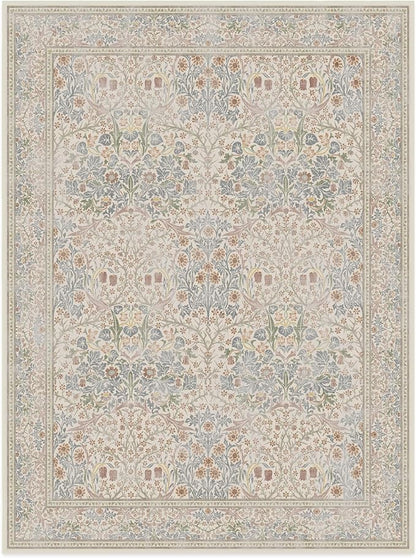 RUGGABLE x Morris & Co Washable Area Rug – Blackthorn Ivory Blue 9x12, Stain-Resistant, Non-Slip – Large Machine Washable Rugs for Living Room, Bedroom, Hallway, Entryway & Office–with Cushioned Pad