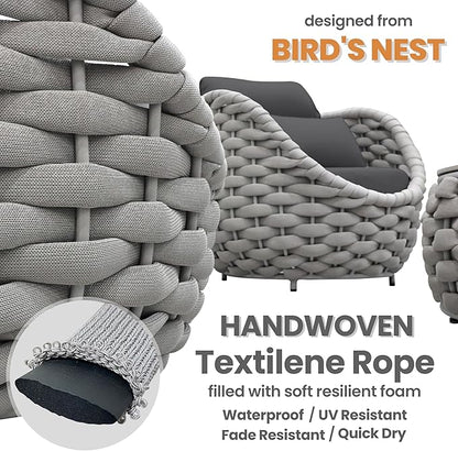 3 Pieces Aluminum Patio Furniture Sofa Sets: Hand Woven Rope Outdoor Conversation Set of 2 - Assembled Modern Cushions Couch Armchair Table Set - All Weather for Indoor Deck Porch Pool Hotel