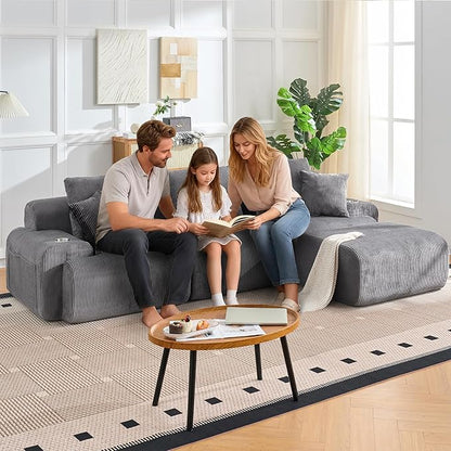 118" Modular Sectional Sofa, Cloud Sectional Couch with Deep Seat, Modern Modular Sofa with L Shaped Comfy Cloud Upholstered Boneless Couches for Living Room Bedroom, Grey