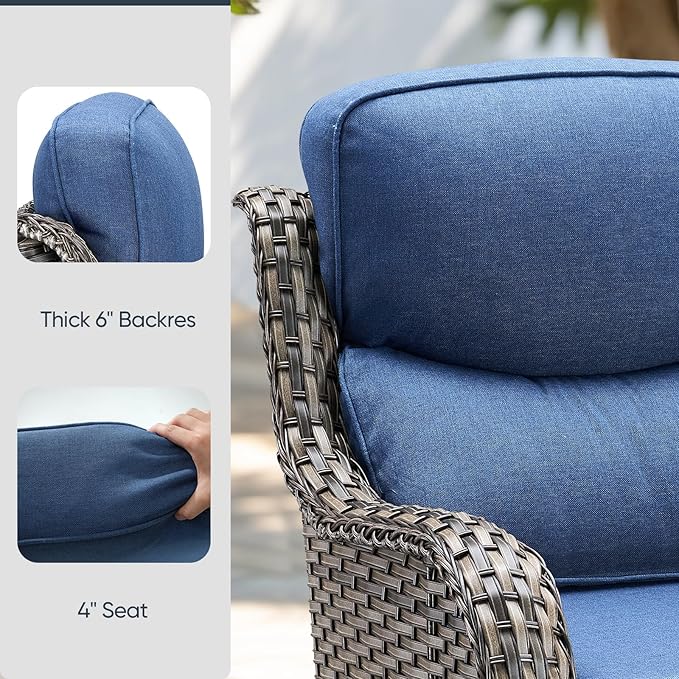 7-Piece Outdoor Patio Cushion Set - Fade & Water Resistant with Removable Olefin Cover, 22x24x4 Inch Memory Foam Cushions for Wicker Sectional Sof - Blue/Crescent
