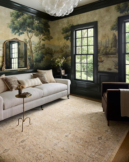Loloi Chris Loves Julia Palma Collection PLM-10 Wheat/Bark 6'-3" x 9'-6" Fringe Area Rug Vintage Style Boho Living Room Bedroom Carpet