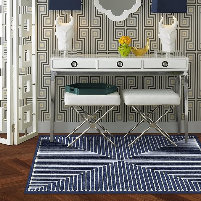 RUGGABLE x Jonathan Adler Machine Washable Modern Area Rug – Inkdrop Lapis Blue 4x6, Stain-Resistant, Non-Slip – Medium Rugs for Living Room, Bedroom, Hallway, Entryway & Office–with Standard Pad
