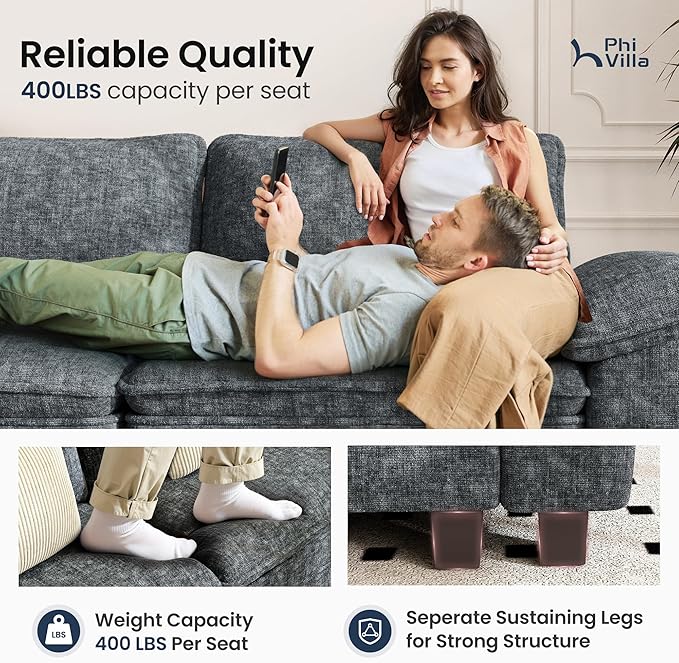 PHI VILLA Cloud Modular Couch Sets, 157.5" Sectional Sofa with L-Shaped Chaise, 5-Seater Upholstered Couches with Movable Ottoman for Living Room, Chenille Fabric, Dark Cyan