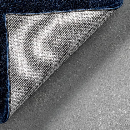 nuLOOM 4' Square Cozy Plush Area Rug, Machine Washable, Non-Slip, Soft Fluffy Shag Carpet for Living Room Bedroom Kids Room Nursery Home Decor, Loni Navy