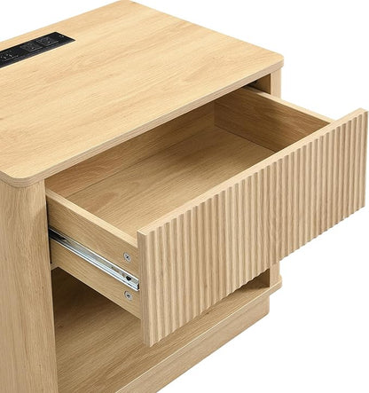 Christopher Knight Home Kyla Set of 2 Nightstand with Charging Station, Wooden Bedside Table/End Table with Outlet & USB Port for Bedroom/Living Room, Multipurpose Storage Cabinet with Drawer, Natural