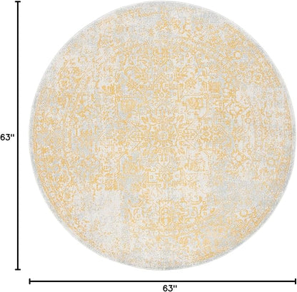 SAFAVIEH Evoke Collection Area Rug - 5'3" Round, Ivory & Gold, Distressed Design, Non-Shedding & Easy to Clean, Ideal for Living Room, Bedroom, Dining Space (EVK256B)