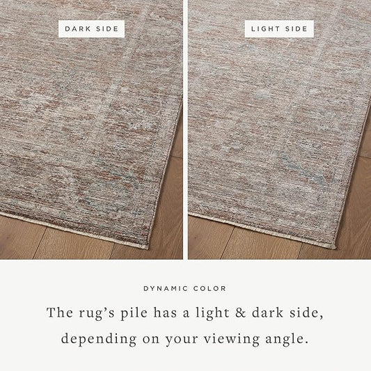 Loloi Magnolia Home by Joanna Gaines Millie Collection MIE-04 Brick/Fog 9'-6" x 9'-6", .25" Pile Height, Round Area Rug