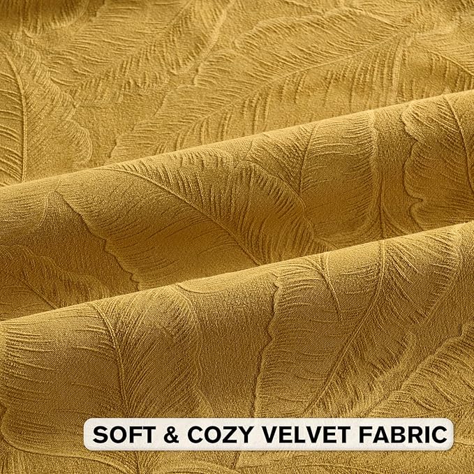 FUTEI Golden Yellow Velvet Throw Pillow Covers 12x20 Inch Set of 2,Soft Embossed Leaf-Relief Textured Lumbar Pillow Cases,Natural Home Decor for Couch Living Room