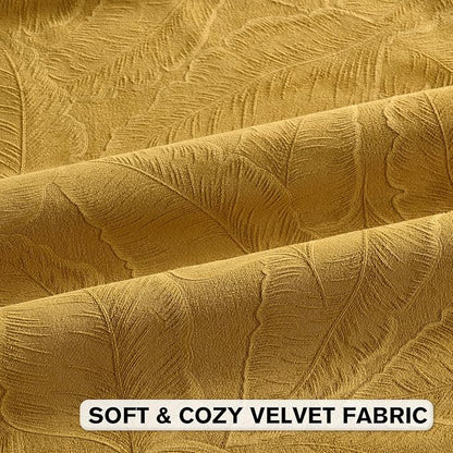 FUTEI Golden Yellow Velvet Throw Pillow Covers 12x20 Inch Set of 2,Soft Embossed Leaf-Relief Textured Lumbar Pillow Cases,Natural Home Decor for Couch Living Room