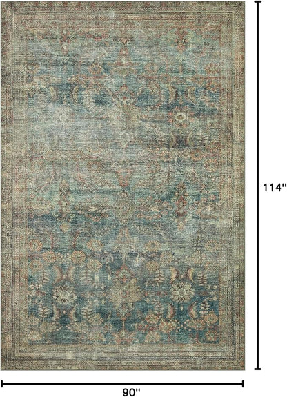 Loloi Magnolia Home by Joanna Gaines Banks Collection BAN-01 Ocean/Spice 7'-6" x 9'-6", .13" Pile Height, Machine Washable, Area Rug