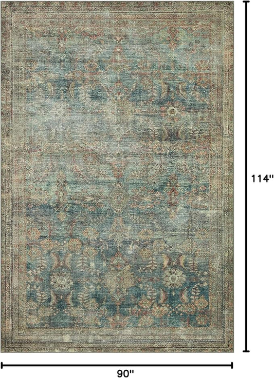 Loloi Magnolia Home by Joanna Gaines Banks Collection BAN-01 Ocean/Spice 7'-6" x 9'-6", .13" Pile Height, Machine Washable, Area Rug