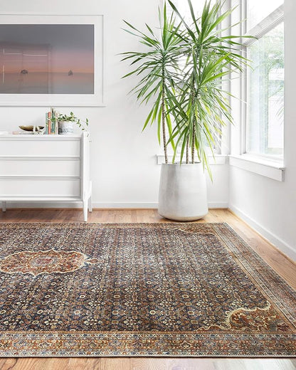 Loloi Layla Collection LAY-09 Cobalt Blue/Spice 5'-0" x 7'-6" .13" Thick Area Rug, Soft, Durable, Vintage Inspired, Distressed, Low Pile, Non-Shedding, Easy Clean, Printed, Living Room Rug