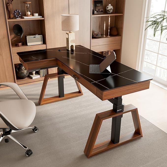 EUREKA ERGONOMIC Electric Standing Desk with Dual Drawers,63 Inches Height Adjustable L-Shaped Office Desk,Sit Stand Desk Executive Desk Computer Workstations with Monitor Stand,Left/Black