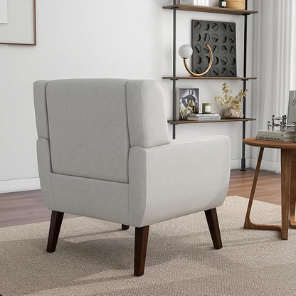 Accent Chair, Mid-Century Modern Fabric Chairs with Arms for Living Room, Comfy Upholstered Club Single Sofa Armchair for Bedroom Waiting Room with Solid Wood Frame (Fabric Beige, Set of 1)