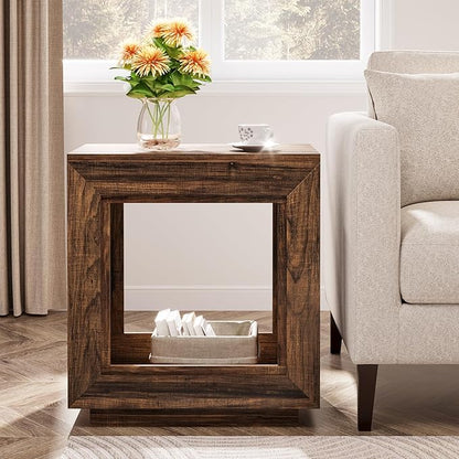 Tribesigns Rustic Brown End Table, 24" Side Table with Storage Shelf, Farmhouse Style Nightstand Bedside Table for Small Spaces, Bedroom, Living Room, Entryway, Easy Assembly (1, Brown)
