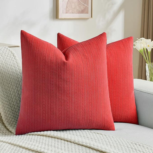 FUTEI Christmas Red Decorative Throw Pillow Covers 24x24 Inch Set of 2,Soft Cozy Wheat Ear Striped Patterns European Cushion Cases,Modern Home Decor for Couch Bed Living Room