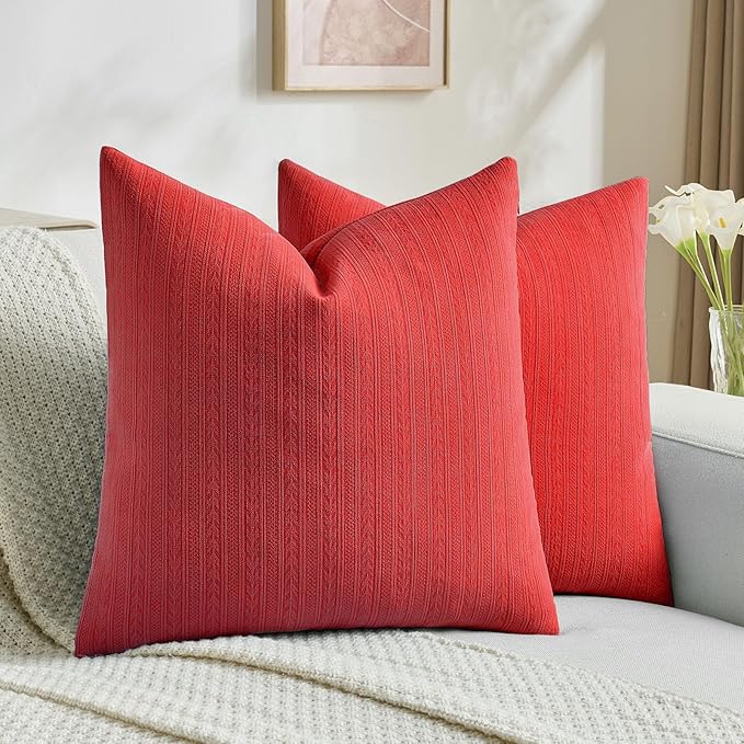 FUTEI Christmas Red Decorative Throw Pillow Covers 26x26 Inch Set of 2,Soft Cozy Wheat Ear Striped Patterns Euro Pillow Shams,Modern Home Decor for Couch Bed Living Room