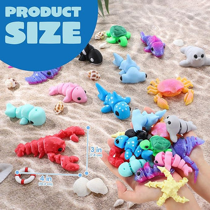 JOYIN 12 Pcs 3D Printed Ocean Animals Set, Mini Animals 3D Printed Toys - Cute Articulated Flexible Figurines Fidget Toys for Party Favors Birthday Gifts Desk Pets Office Home Decor